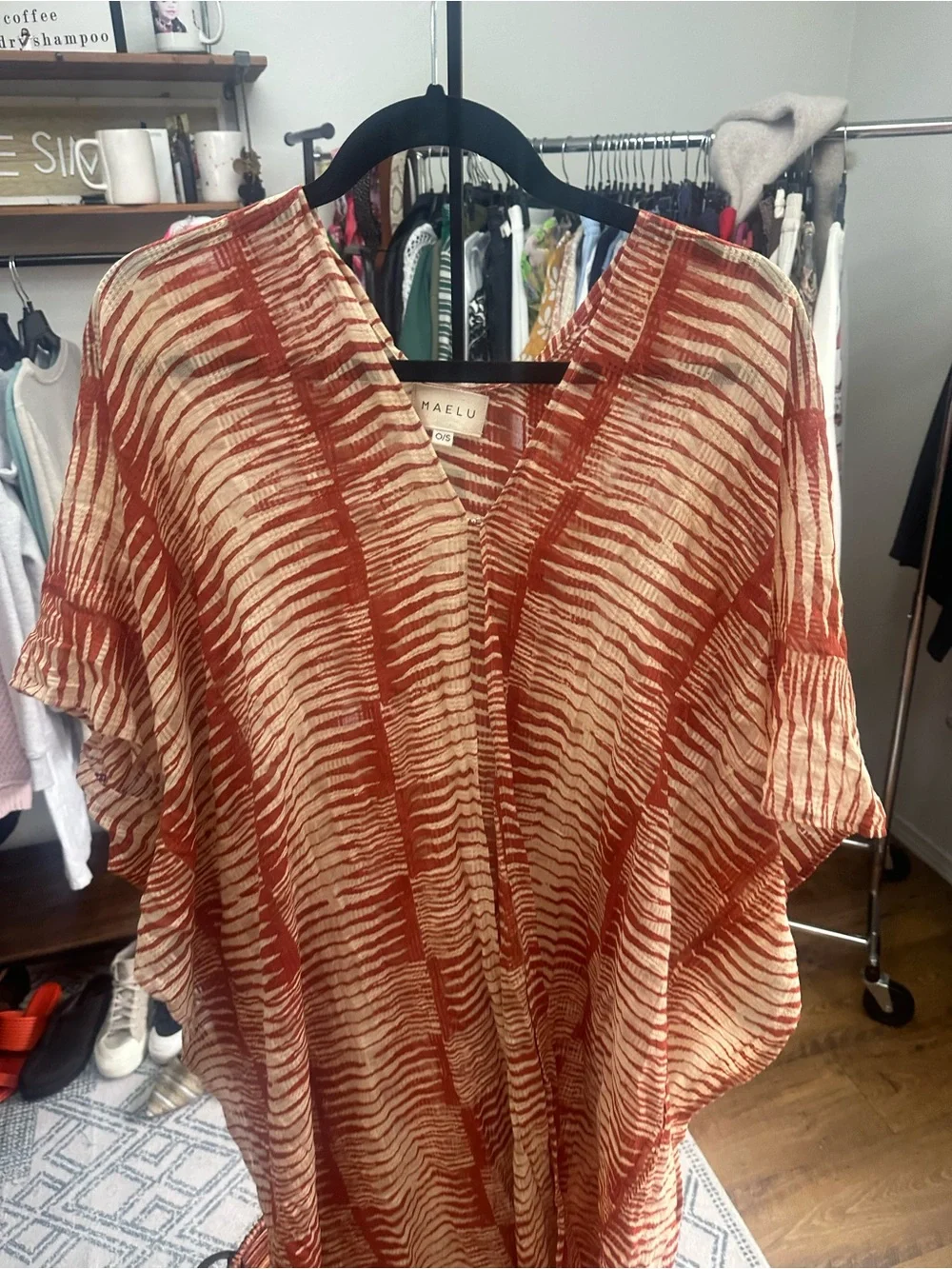 Rust & Cream Striped V‑Neck Swim Coverup - Picture 3 of 4
